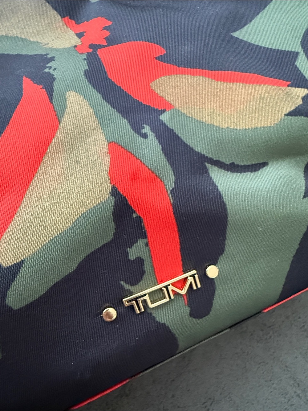 Tumi Floral Camo Nylon Cosmetic Pouch — Green, Red, Black, Tan - Picture 3 of 7